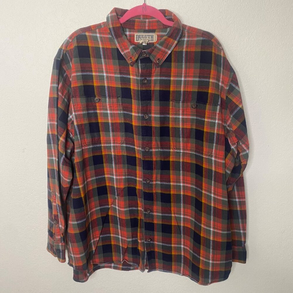 Duluth Trading Co. Mens Relaxed Fit Flannel Shirt 2XL Plaid Long Sleeve Cotton C